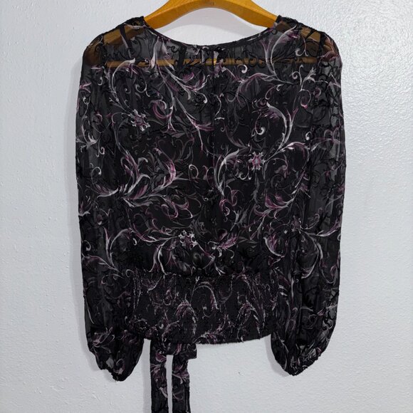 White House Black Market Sz 8 Silk Velvet Burnout Sheer Black Purple Whimsigoth - Picture 4 of 16